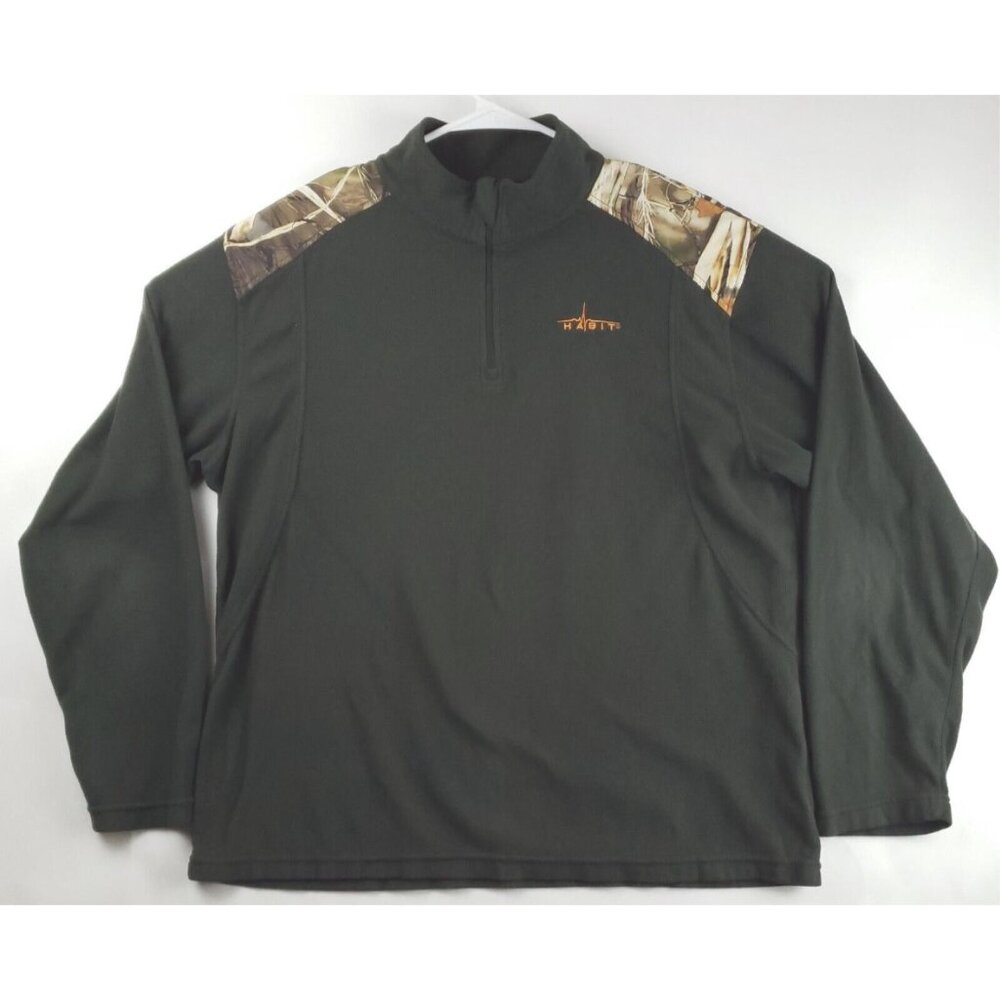 Habit Fleece 1/4 Zip Pullover L Dark Green Hunting Long Sleeve Mock Neck